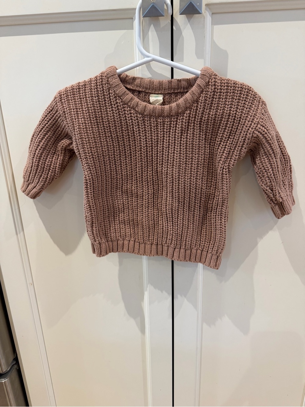 Little navy organic cotton 6-9m Sweater in Dusty Rose